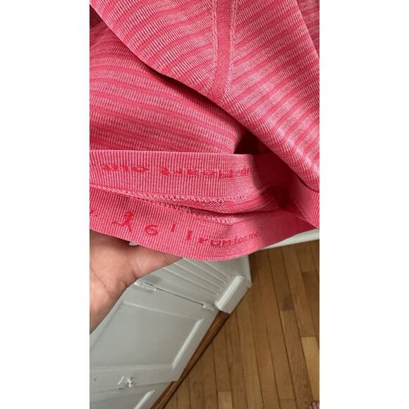 Lululemon Swiftly Top Long Sleeve Pink Striped Thumb Holes Size 6 - Picture 5 of 5